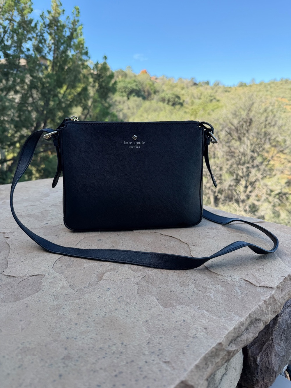 kate spade black crossbody with gold logo